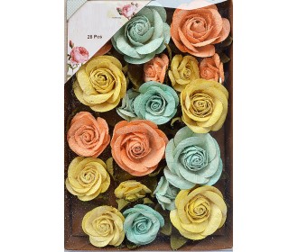 Χειροποίητα Τριαντάφυλλα  Fiona Pastel Palette 28τεμ ( 20 Λουλούδια Και 8 Κλαδιά Με Φύλλα)