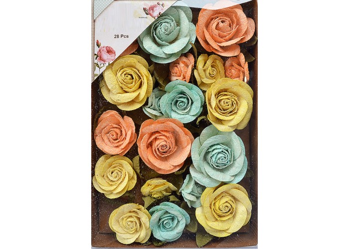 Χειροποίητα Τριαντάφυλλα  Fiona Pastel Palette 28τεμ ( 20 Λουλούδια Και 8 Κλαδιά Με Φύλλα)