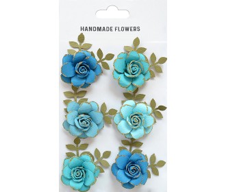 Χειροποίητα Τριαντάφυλλα Aqua Medley (Με Glitter) 6τεμ