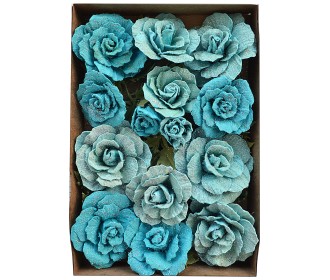 Χειροποίητα Τριαντάφυλλα Τιρκουάζ 20τεμ ( 14 Λουλούδια και 6 κλαδιά με φύλλα)