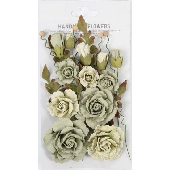 Χειροποίητα λουλούδια Eleanor Sage Cream 20τεμ