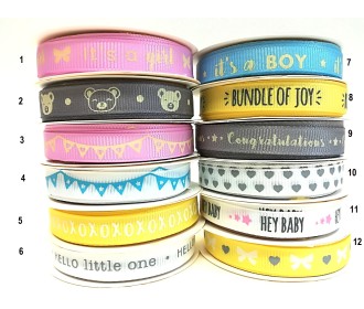 Κορδέλα γκρο με εκτύπωση -2m x1cm - Baby  Κορδέλα γκρο με εκτύπωση -2m x1cm - Baby