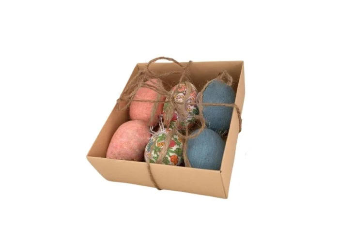 ΑΥΓΑ ΥΦΑΣΜΑΤΙΝΑ ΣΕ ΚΟΥΤΙ SET/6 6CM WHITE-PINK L-BLUE 