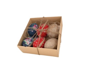 ΑΥΓΑ ΥΦΑΣΜΑΤΙΝΑ ΣΕ ΚΟΥΤΙ SET/6 6CM BEIGE-BLUE-RED ΑΥΓΑ ΥΦΑΣΜΑΤΙΝΑ ΣΕ ΚΟΥΤΙ SET/6 6CM BEIGE-BLUE-RED