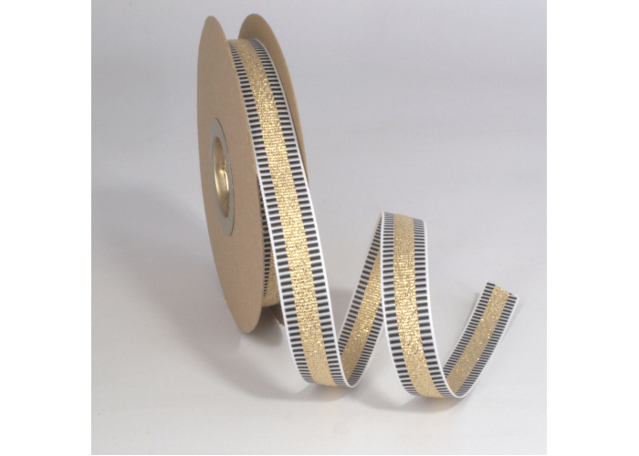 Κορδέλα Gros Μεταλλική Ρίγα 15ΜΜx25m WHITE-BLACK-GOLD MET
