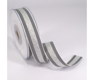 Κορδέλα Gros Μεταλλική Ρίγα 25ΜΜx25M WHITE-BLACK-SILVER MET Κορδέλα Gros Μεταλλική Ρίγα 25ΜΜx25M WHITE-BLACK-SILVER MET