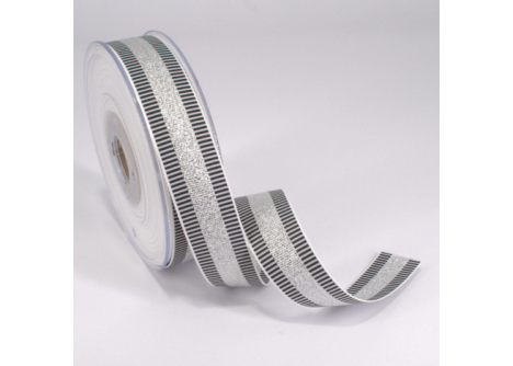 Κορδέλα Gros Μεταλλική Ρίγα 25ΜΜx25M WHITE-BLACK-SILVER MET