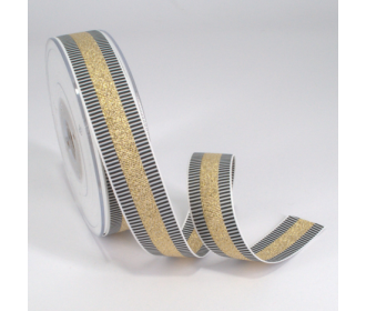 Κορδέλα Gros Μεταλλική Ρίγα 25ΜΜ WHITE-BLACK-GOLD MET Κορδέλα Gros Μεταλλική Ρίγα 25ΜΜ WHITE-BLACK-GOLD MET