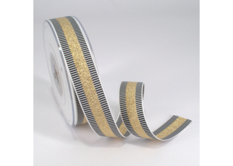 Κορδέλα Gros Μεταλλική Ρίγα 25ΜΜ WHITE-BLACK-GOLD MET