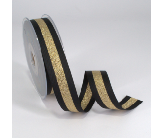 Κορδέλα Gros Μεταλλική Ρίγα 25ΜΜx25M BLACK-GOLD MET