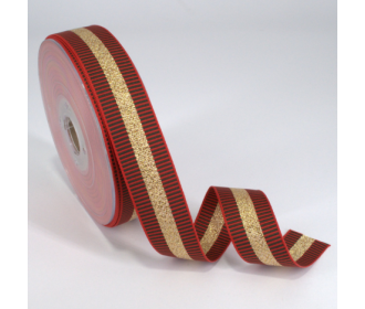 Κορδέλα Gros Μεταλλική Ρίγα 25ΜΜ GREEN D-RED-GOLD MET
