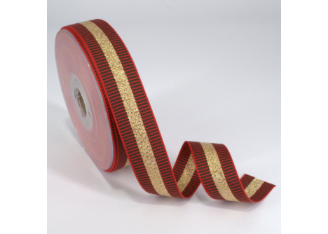 Κορδέλα Gros Μεταλλική Ρίγα 25ΜΜ GREEN D-RED-GOLD MET
