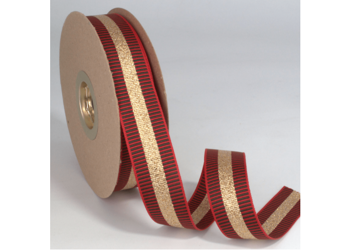 Κορδέλα Gros Μεταλλική Ρίγα 25ΜΜΧ25ΜΕΤ GREEN D-RED-GOLD MET