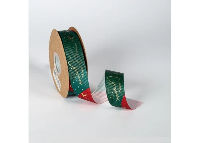 ΚΟΡΔΕΛΑ GROS ΔΙΧΡΩΜΗ ΕΚΤΥΠΩΣΗ MERRY CHRISTMAS 25MMX20MET GREEN D-RED