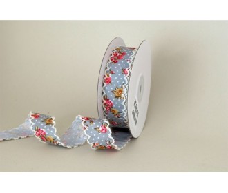 ΚΟΡΔΕΛΑ ΥΦΑΣΜΑΤΙΝΗ ΕΜΠΡΙΜΕ ΔΑΝΤΕΛΑ 25MMX10MET FLOWER GREY