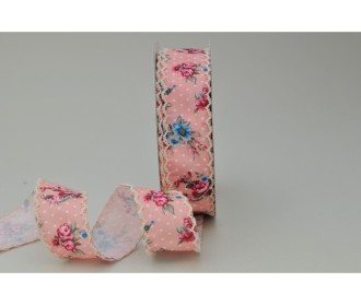 ΚΟΡΔΕΛΑ ΥΦΑΣΜΑΤΙΝΗ ΕΜΠΡΙΜΕ ΔΑΝΤΕΛΑ 25MMX10MET FLOWERS PINK L