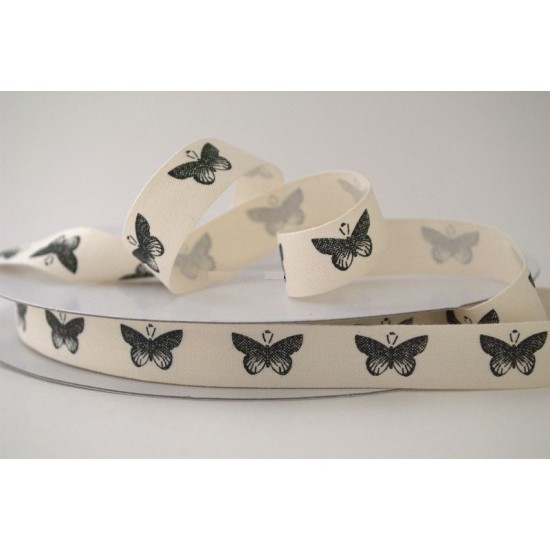 ΚΟΡΔΕΛΑ ΒΑΜΒΑΚΕΡΗ ΕΚΤΥΠΩΜΕΝΗ 15MMX50MET BUTTERFLY IVORY-BLACK