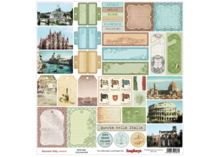 Χαρτόνι 30cm x 30cm διπλής όψης Discover Italy, Bella Italia