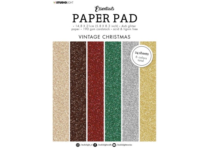 Studio Light • Essentials Glitter paper Vintage Christmas 14,8x21cm 190gr  24Φ ( 4Χ6 )