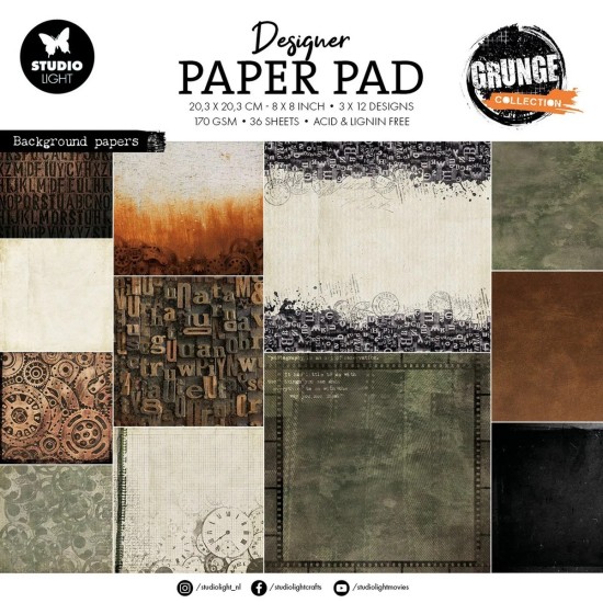 Studio Light • Grunge Collection Die-cut Paper Pad Background Papers 20cm x 20cm 36φ 170γρ Studio Light • Grunge Collection Die-cut Paper Pad Background Papers 20cm x 20cm 36φ 170γρ