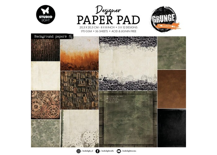 Studio Light • Grunge Collection Die-cut Paper Pad Background Papers 20cm x 20cm 36φ 170γρ