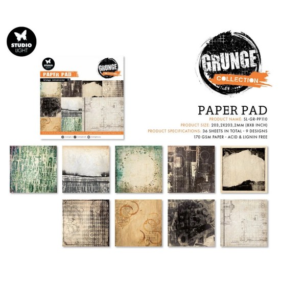 Σετ Χαρτόνια Χειροτεχνίας Studio Light • Grunge 20cm X 20cm 36φ 170gsm Σετ Χαρτόνια Χειροτεχνίας Studio Light • Grunge 20cm X 20cm 36φ 170gsm