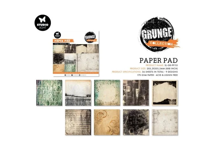 Σετ Χαρτόνια Χειροτεχνίας Studio Light • Grunge 20cm X 20cm 36φ 170gsm