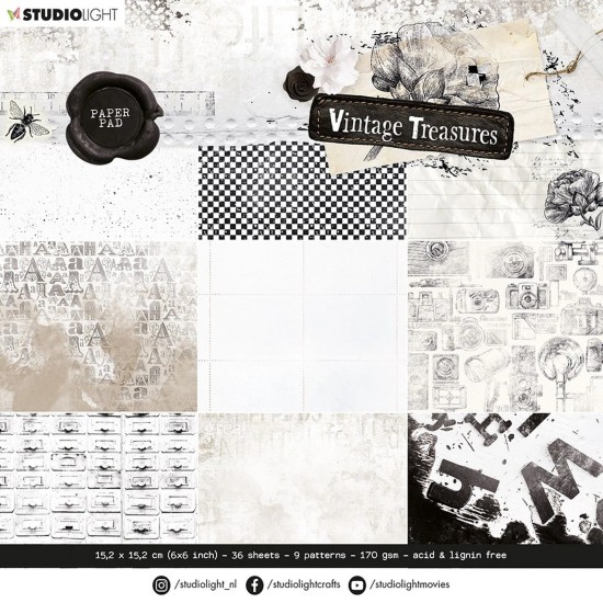 Σετ Χαρτόνια Χειροτεχνίας Studio Light • Vintage Treasures 15,2cm X 15,2cm 36φ 170gsm Σετ Χαρτόνια Χειροτεχνίας Studio Light • Vintage Treasures 15,2cm X 15,2cm 36φ 170gsm