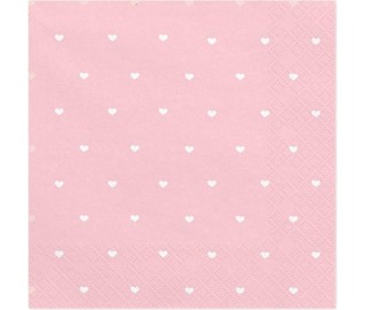 Χαρτοπετσέτες ροζ με άσπρες καρδούλες Χαρτοπετσέτες ροζ με άσπρες καρδούλες