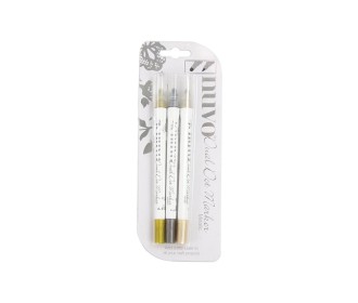 Nuvo Metallic Dual Tip Dot Markers 3 ΤΕΜ Μεταλλικοί Μαρκαδόροι με Διπλή Μύτη - Χρυσό Ασημι Σαμπανιζέ