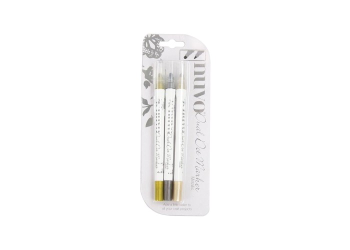 Nuvo Metallic Dual Tip Dot Markers 3 ΤΕΜ Μεταλλικοί Μαρκαδόροι με Διπλή Μύτη - Χρυσό Ασημι Σαμπανιζέ