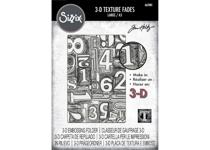 Sizzix 3D Texture Fades Embossing Folder Numbered Large A5 by Tim Holtz Sizzix 3D Texture Fades Embossing Folder Numbered Large A5 by Tim Holtz
