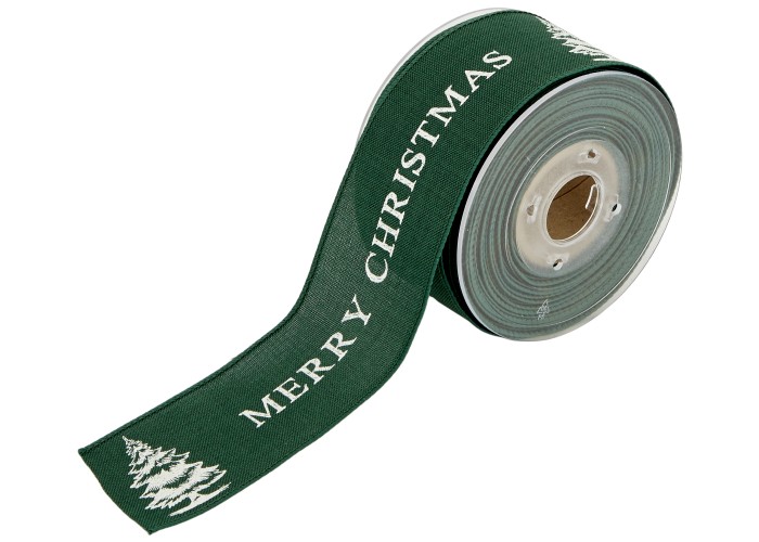 ΚΟΡΔΕΛΑ ΓΙΟΥΤΑ ΚΑΜΒΑΣ ΜΕ ΣΥΡΜΑ MERRY CHRISTMAS 50MMX10MET GREEN D
