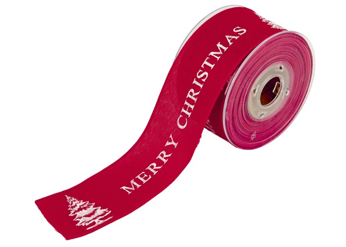 ΚΟΡΔΕΛΑ ΓΙΟΥΤΑ ΚΑΜΒΑΣ ΜΕ ΣΥΡΜΑ MERRY CHRISTMAS 50MMX10MET RED
