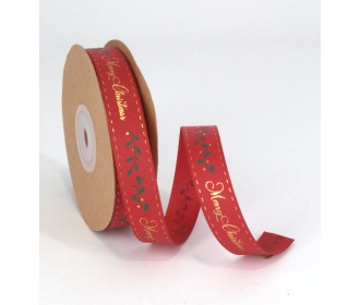 ΚΟΡΔΕΛΑ ΓΚΡΟ ΜΕ ΕΚΤΥΠΩΣΗ ΧΡΥΣΗ MERRY CHRISTMAS 15MMX20MET RED-GREEN D-GOLD MET
