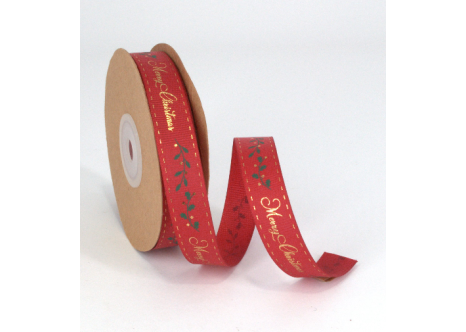 ΚΟΡΔΕΛΑ ΓΚΡΟ ΜΕ ΕΚΤΥΠΩΣΗ ΧΡΥΣΗ MERRY CHRISTMAS 15MMX20MET RED-GREEN D-GOLD MET