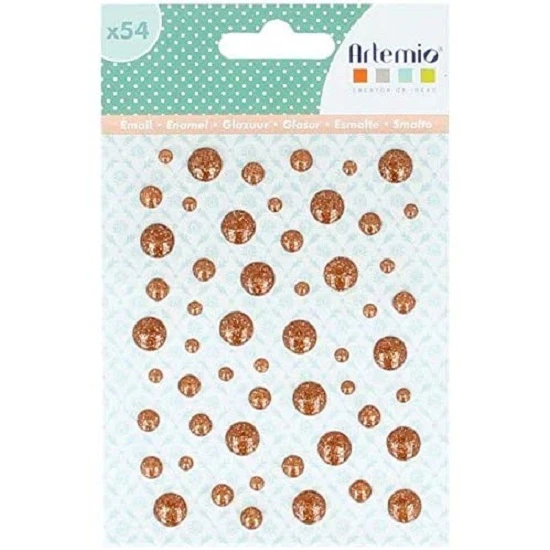 Αυτοκόλλητες πέρλες με glitter copper 54τεμ