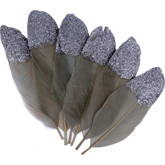 Γκρι Φτερά Με Glitter 6τεμ 11,5cm