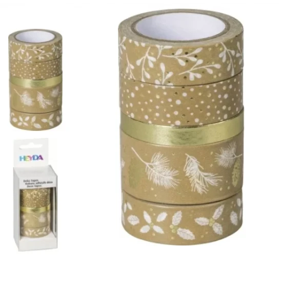 Διακοσμητικές αυτοκόλλητες ταινίες  Nature Gold/White  με μεταλλικές λεπτομέρειες - 5 ρολλά