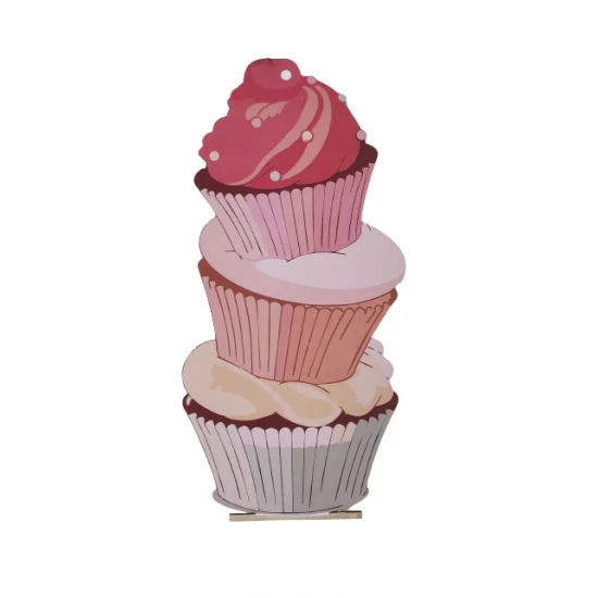 Ξύλινη θεματική βάση λαμπάδας Cupcakes με έγχρωμη εκτύπωση σε ξύλο
