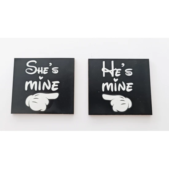 Ξύλινο διακοσμητικό για ζευγάρια He/She is mine 2τεμ 8cm