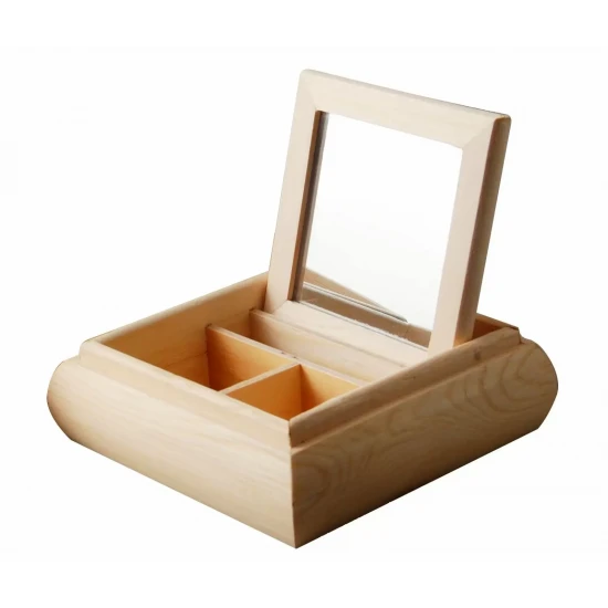 Ξύλινη μπιζουτιέρα με καθρέφτη 15x15x5cm