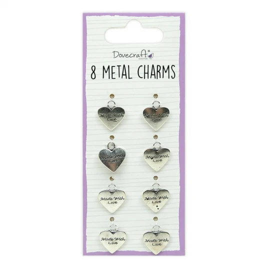 Μεταλλικά Charms Made with Love  Silver 8τεμ