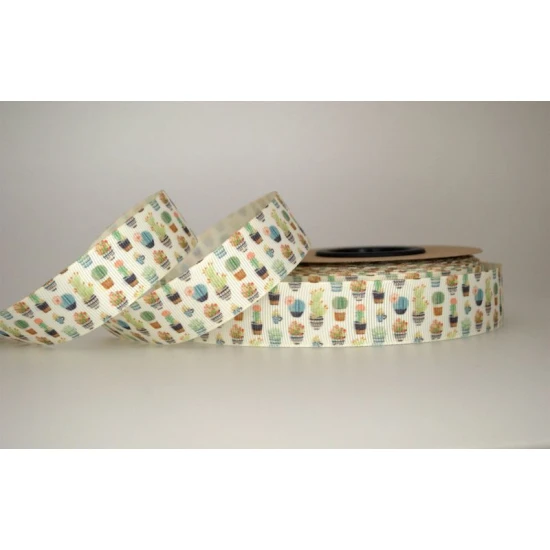 ΚΟΡΔΕΛΑ GROS DP ΕΚΤΥΠΩΣΗ ΜΙΑ ΟΨΗ 25MMX20MET IVORY WITH L.GREEN CACTUS