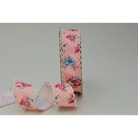 ΚΟΡΔΕΛΑ ΥΦΑΣΜΑΤΙΝΗ ΕΜΠΡΙΜΕ ΔΑΝΤΕΛΑ 25MMX10MET FLOWERS PINK L