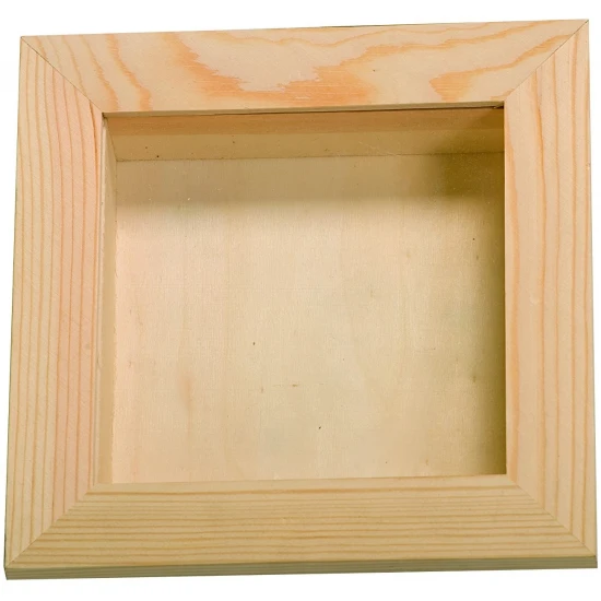 Ξύλινη κορνίζα με βιτρίνα 21 x 21 x 4,5 cm / παράθυρο 15 x 15  με γαντζάκι κρεμάσματος 