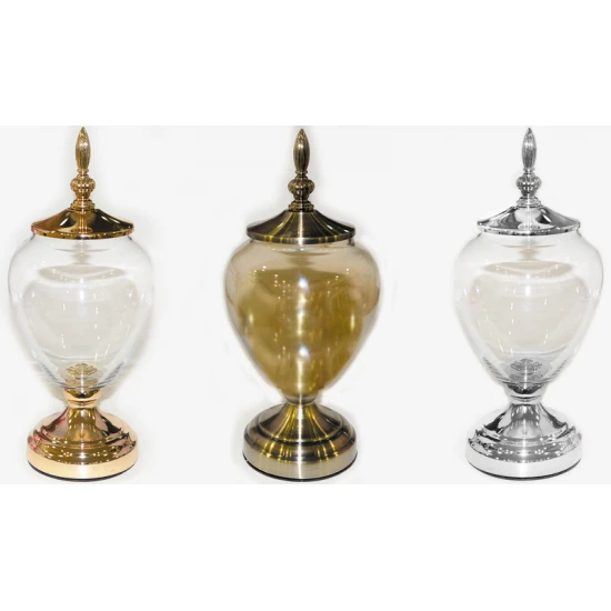 ΒΑΖΟ ΓΥΑΛΙΝΟ ΜΕΤΑΛΛΙΚΟ ΚΑΠΑΚΙ ΚΑΙ ΠΟΔΙ TG001 32cm x 14cm